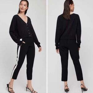 Aritzia Black Cropped Business Casual Office Pants with White Stripe Size 4